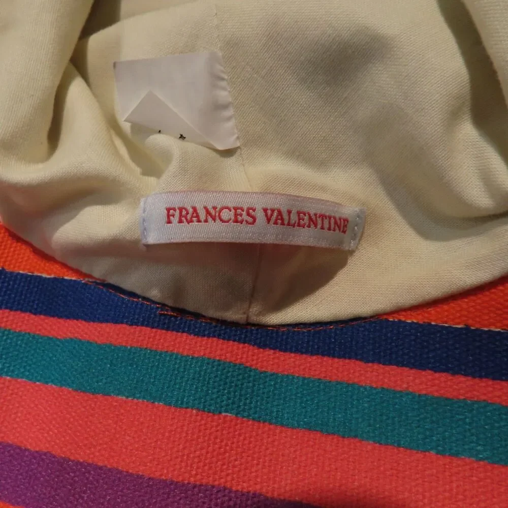 Frances Valentine Sun Hat Womens Multicolored Striped Cotton Fringe Brim